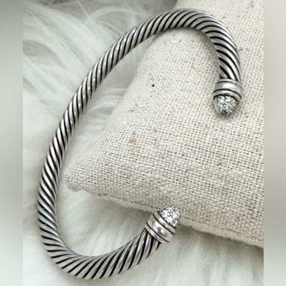 David Yurman 5mm Pave Diamond Dome Cable Cuff Bracelet .925 - Picture 1 of 9
